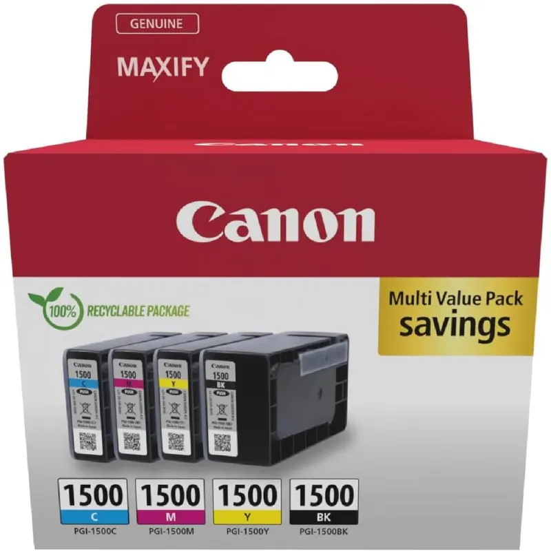 Canon Tinte - PGI-1500 C/M/Y/BK Original Drucker Farbdruckerpatronen - 4er-Pack (1 x Schwarz, 1 x Cyan, 1 x Magenta & 1 x Gelb Druckerpatronen)