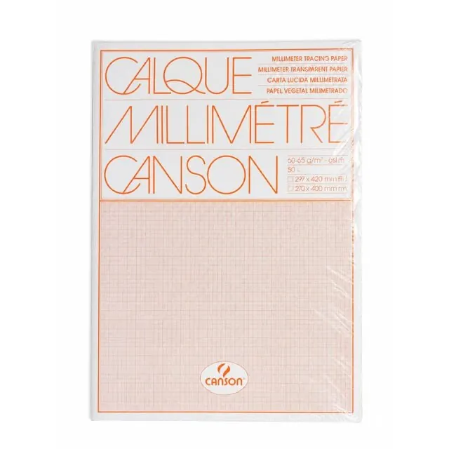 Canson - Millimeterpapier - 60-65g/m² - Zeichenpapier - DIN A3 - 50 Blatt - Orange