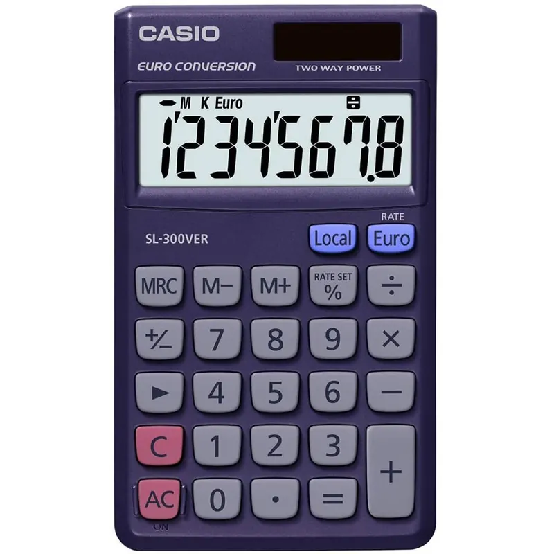 CASIO SL-300VERA Taschenrechner Solar/Batterie 8-stellig mit Euro-Umrechnungsfunktion