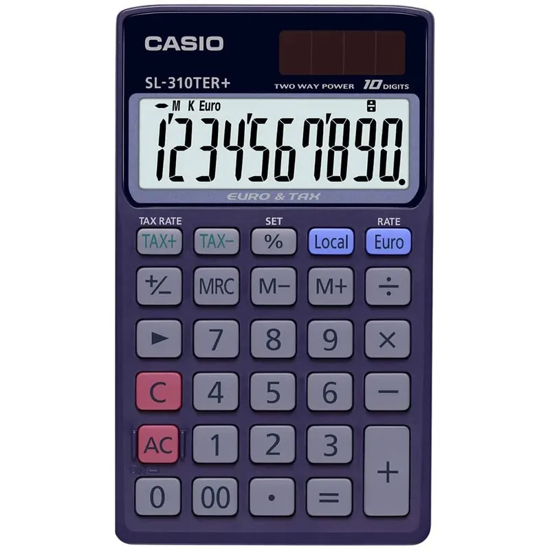 CASIO SL-310TER+ Taschenrechner 10-stellig Solar/Batterie mit Euro-Umrechnungsfunktion