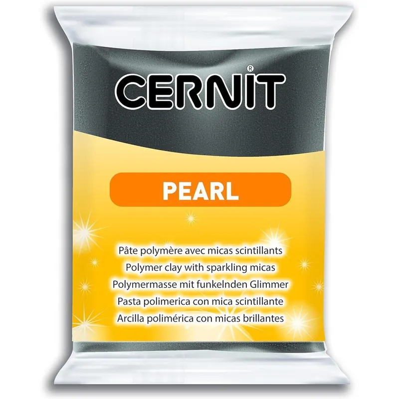 CERNIT CE0860056100C - Block Modelliermasse (Polymer) PEARL, ofenhärtend, sofort gebrauchsfähig, 56g, für DIY, Schmuck, Figuren, für Einsteiger und Hobbykünstler, Schwarz, 1 Stück