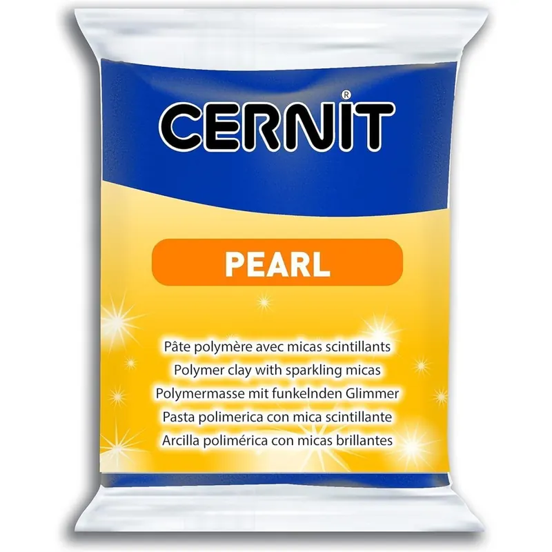 CERNIT CE0860056200C - Block Modelliermasse (Polymer) PEARL, ofenhärtend, sofort gebrauchsfähig, 56g, für DIY, Schmuck, Figuren, für Einsteiger und Hobbykünstler, Blau, 1 Stück