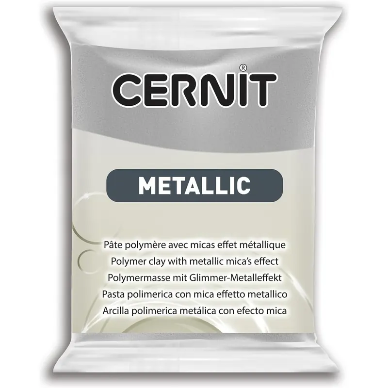 CERNIT CE0870056080C - Block Modelliermasse (Polymer) METALLIC, ofenhärtend, sofort gebrauchsfähig, 56g, geeignet für DIY, Schmuck und Figuren, für Einsteiger und Hobbykünstler, Silber, 1 Stück