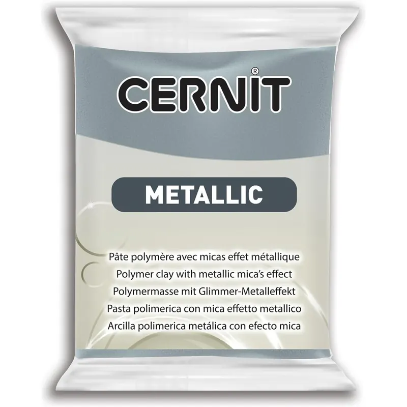 CERNIT CE0870056167C - Block Modelliermasse (Polymer) METALLIC, ofenhärtend, sofort gebrauchsfähig, 56g, für DIY, Schmuck, Figuren, für Einsteiger und Hobbykünstler, Stahlgrau, 1 Stück