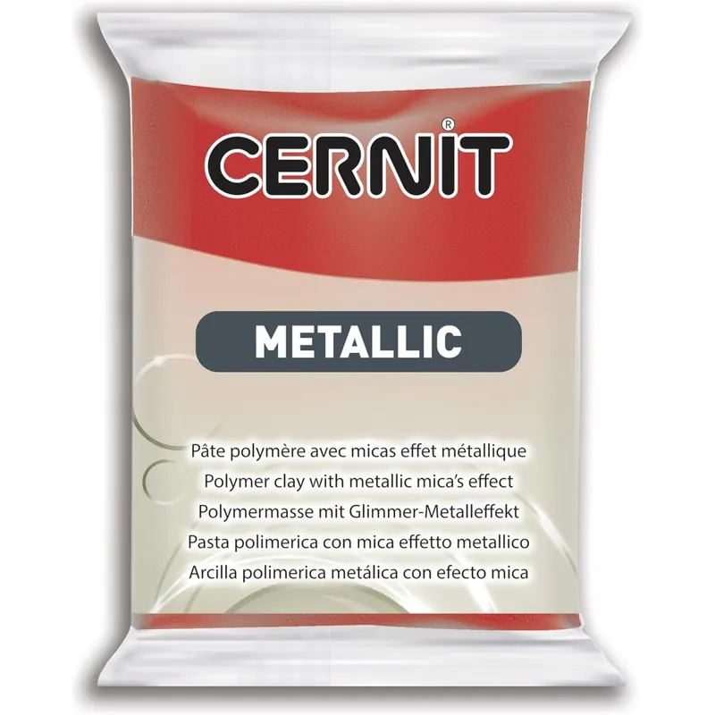 CERNIT CE0870056400C - Block Modelliermasse (Polymer) METALLIC, ofenhärtend, sofort gebrauchsfähig, 56g, geeignet für DIY, Schmuck und Figuren, für Einsteiger und Hobbykünstler, Rot, 1 Stück
