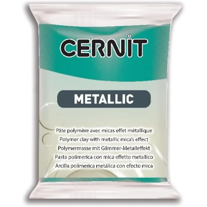 CERNIT CE0870056676C - Block Modelliermasse (Polymer) METALLIC, ofenhärtend, sofort gebrauchsfähig, 56g, für DIY, Schmuck, Figuren, für Einsteiger und Hobbykünstler, Türkis, 1 Stück