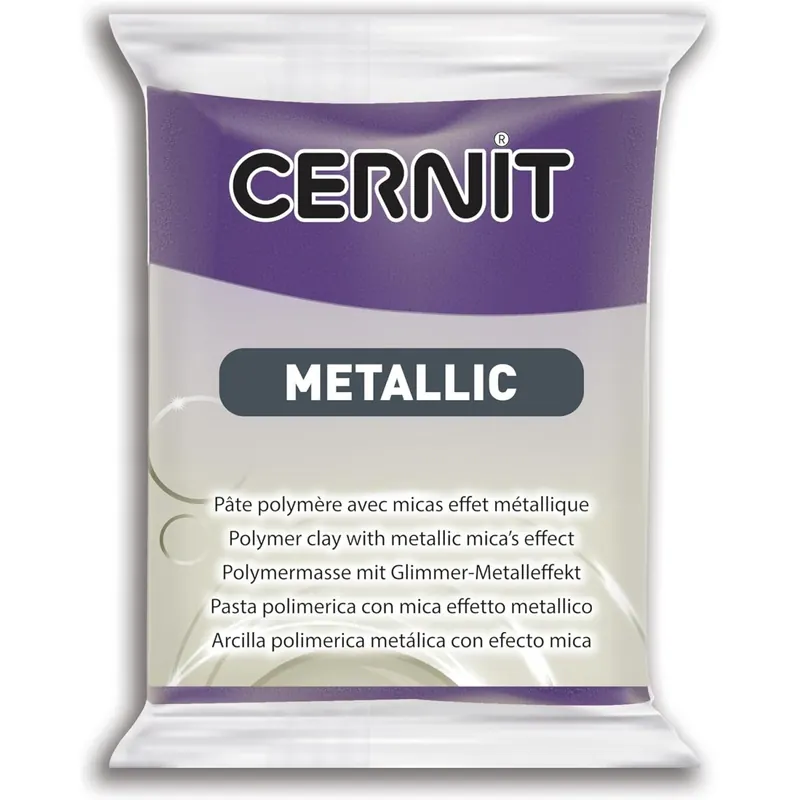 CERNIT CE0870056900C - Block Modelliermasse (Polymer) METALLIC, ofenhärtend, sofort gebrauchsfähig, 56g, für DIY, Schmuck, Figuren, für Einsteiger und Hobbykünstler, Violett, 1 Stück