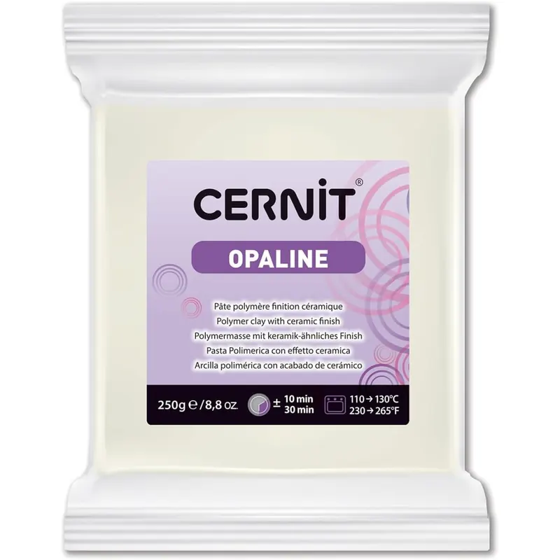 CERNIT CE0880250010C - Block Modelliermasse (Polymer) OPALINE, halb transluzent, ofenhärtend, sofort gebrauchsfähig, 250g, für DIY, Schmuck, Figuren, für Einsteiger und Hobbykünstler, Weiß1 Stück