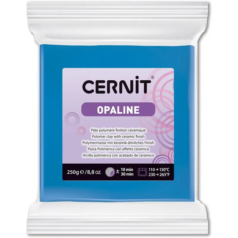 CERNIT CE0880250261C - Block Modelliermasse (Polymer) OPALINE, halb transluzent, ofenhärtend, sofort gebrauchsfähig, 250g für DIY, Schmuck, Figuren, für Einsteiger und Hobbykünstler, Blau 1 Stück