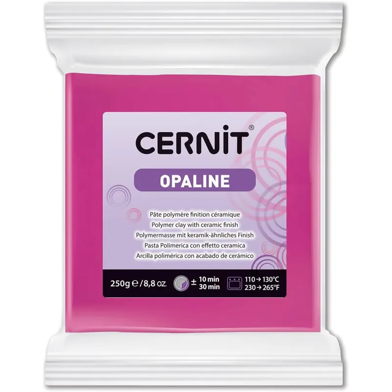 CERNIT CE0880250460C - Block Modelliermasse (Polymer) OPALINE, halb transluzent, ofenhärtend, sofort gebrauchsfähig, 250g, für DIY und Schmuck, für Einsteiger und Hobbykünstler, Magenta,1 Stück