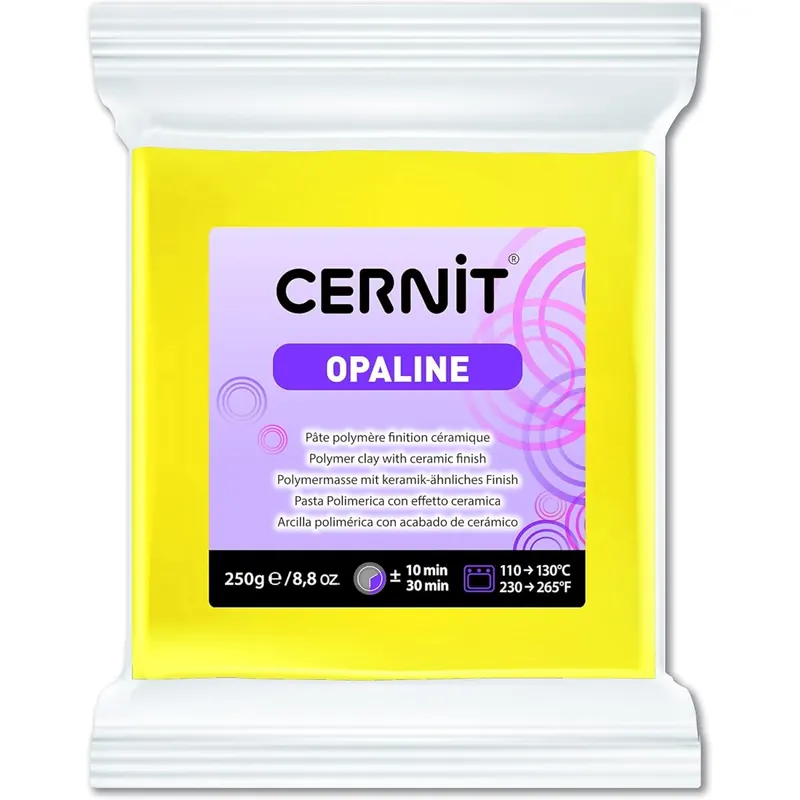 CERNIT CE0880250717C - Block Modelliermasse (Polymer) OPALINE, halb transluzent, ofenhärtend, sofort gebrauchsfähig, 250g, für DIY, Schmuck, Figuren, für Einsteiger und Hobbykünstler Gelb 1 Stück