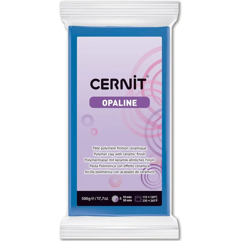 CERNIT CE0880500261C - Block Modelliermasse (Polymer) OPALINE, halb transluzent, ofenhärtend, sofort gebrauchsfähig, 500g, für DIY, Schmuck, Figuren, für Einsteiger und Hobbykünstler Blau 1 Stück