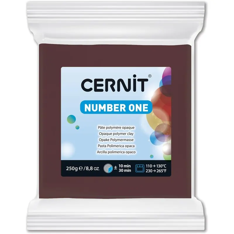 CERNIT CE0900250800C - Block Modelliermasse (Polymer) NUMBER ONE, ofenhärtend, sofort gebrauchsfähig, 250g, für DIY, Schmuck, Figuren, für Einsteiger und Hobbykünstler, Braun, 1 Stück