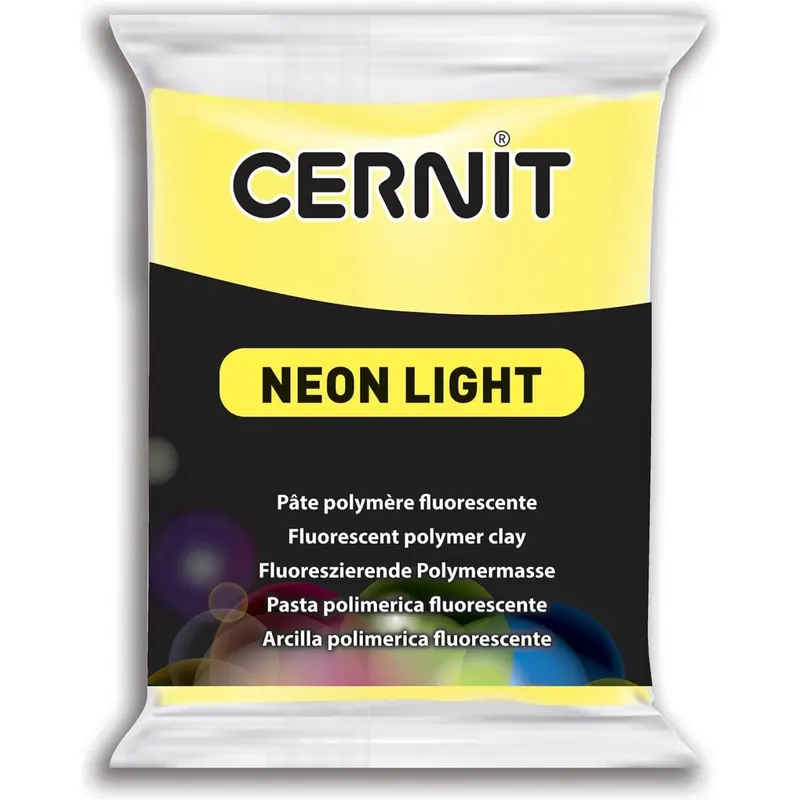 CERNIT CE0930056700C - Block Modelliermasse (Polymer) NEON LIGHT, ofenhärtend, sofort gebrauchsfähig, 56g, für DIY, Schmuck, Figuren, für Einsteiger und Hobbykünstler, Neon Gelb, 1 Stück