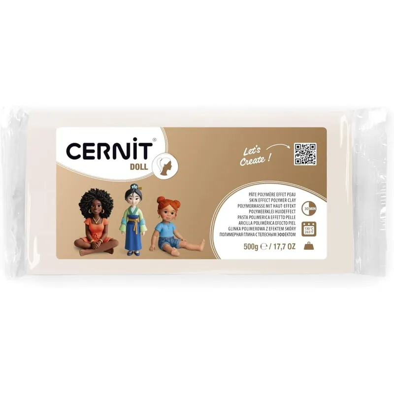 CERNIT CE0950500010C - Block Modelliermasse (Polymer) DOLL, ofenhärtend, sofort gebrauchsfähig, 500g, für DIY, Puppen und Figuren, für Einsteiger und Hobbykünstler, Weiß, 1 Stück
