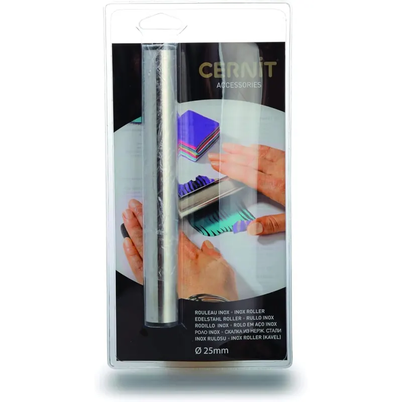 CERNIT CE902C - Modellierrolle - Modellierwalze aus Edelstahl, praktisch und leicht zu reinigen, für Modelliermasse (Polymer) geeignet, für DIY- und Bastelprojekte, Metallgrau, 1 Stück
