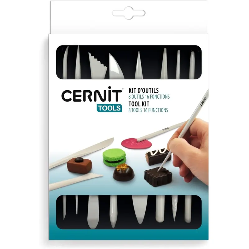 CERNIT CE906C - Set mit 8 Modellierklingen - Modellierstäbe, speziell für die Verwendung mit Modelliermasse (Polymer) entwickelt, leicht zu reinigen, für DIY- und Bastelprojekte, Weiß, 1 Set