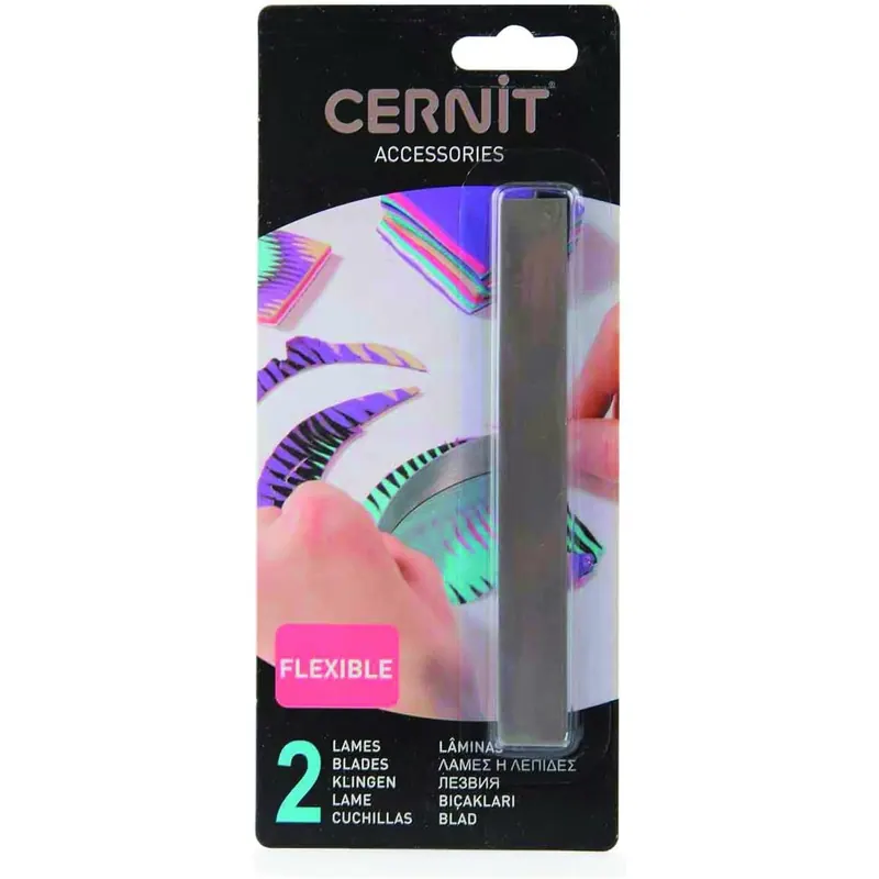 CERNIT CE909C - Set mit 2 Modellierklingen aus Metall, flexibel, speziell für die Verwendung mit Modelliermasse (Polymer) entwickelt, leicht zu reinigen, für Bastelprojekte, Metallgrau, 1 Stück