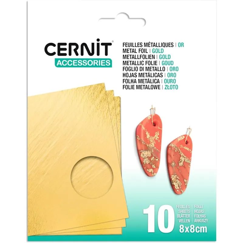 CERNIT CE921C - Packung mit 10 Metallfolien, 8,5x8,5 cm, für Bastelaktivität und DIY.Projekte. Gold, 1 Pack
