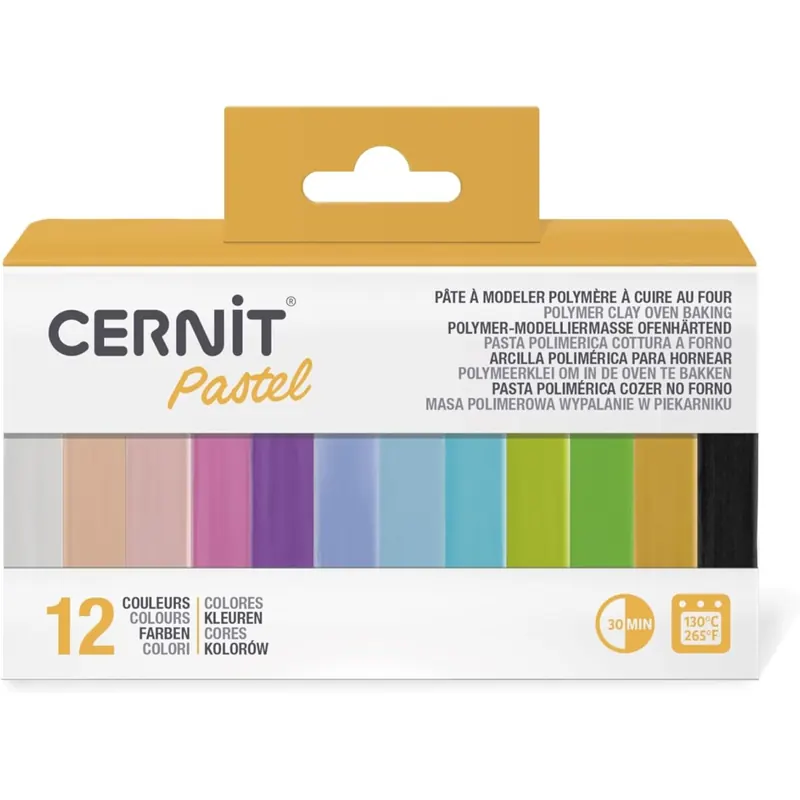 CERNIT CEASS002C - Set mit 12 Farben Ofenhärtende Polymer-Modelliermasse Essentials à 25g, für Bastelaktivität, Pastel, 1 Set