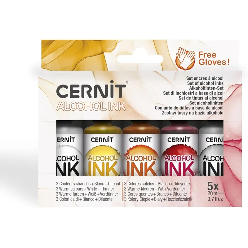CERNIT CEASS007C - Set 4 Flakons Alkoholtinte 20ml + 1 Flakon Verdünner, für Epoxidharz geeignet, glänzendes Finish, warme Farben sortiert (Weiß, Lipstick Rot, Orange, Rost) 1 Set