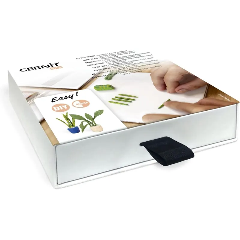 CERNIT CEKIT002C - Starterset 4 Mini-Blöcke Polymer-Modelliermasse à 25g, Modellierwerkzeuge, 1 bebilderte Schritt-für-Schritt-Anleitung, Mini Pflanzen, 1 Set