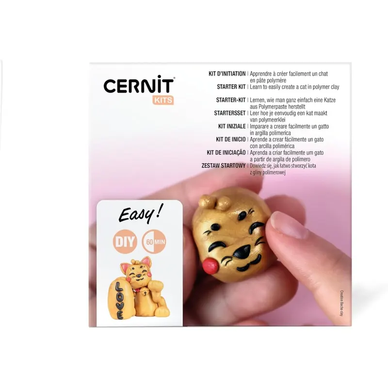 CERNIT CEKIT003C - Starterset 4 Mini-Blöcke Polymer-Modelliermasse à 25g, Modellierwerkzeuge, 1 bebilderte Schritt-für-Schritt-Anleitung, Katze, 1 Set