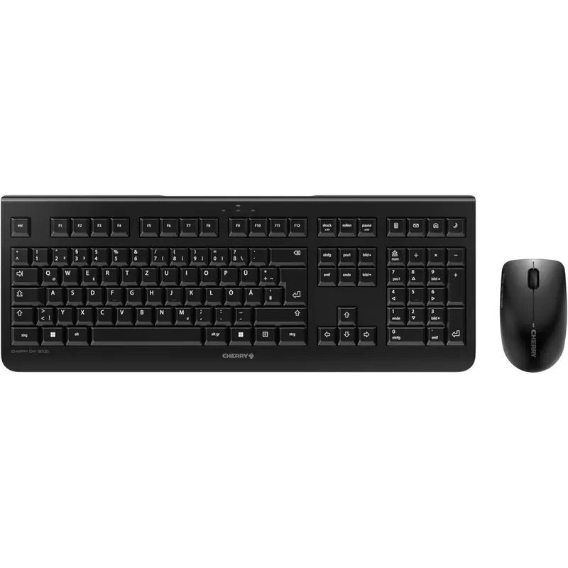 CHERRY DW 3000, Kabelloses Tastatur-Maus-Set, Deutsches Layout (QWERTZ), 2,4 GHz Funk, Flaches Design, Geräuscharme Tasten, Symmetrische Maus, Schwarz