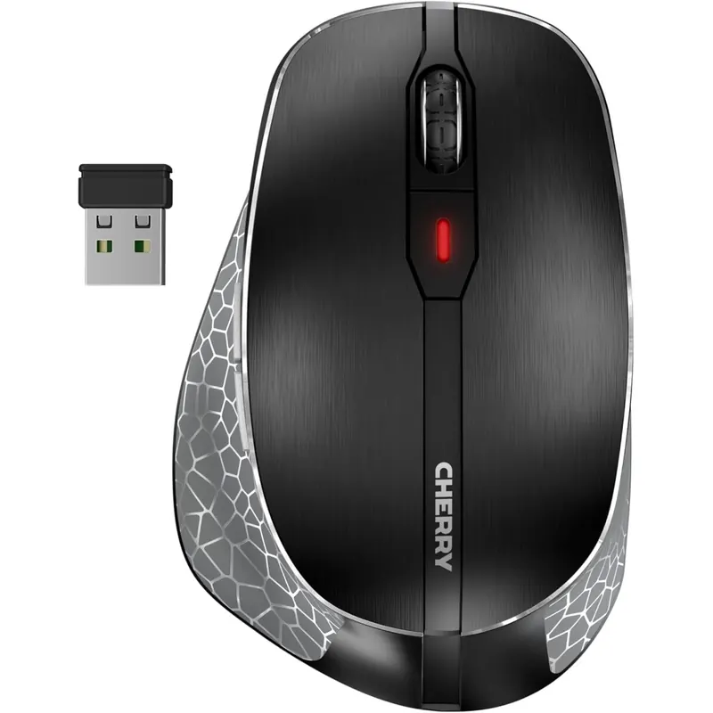 CHERRY MW 8C ERGO, Kabellose Maus Mit Ergonomischer Daumenauflage Für Rechtshänder, Verbindung Über Bluetooth Oder 2,4 GHz Funk, Wiederaufladbar, Schwarz