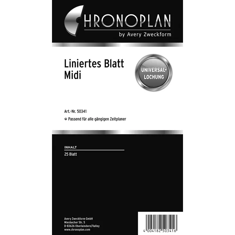 Chronoplan 50341 linierte Kalendereinlagen zum Nachfüllen für Terminplaner Midi (96x172 mm, 25 linierte Blätter mit Universallochung, 80g/m², ideal für Notizen und Skizzen, für viele Organizer)