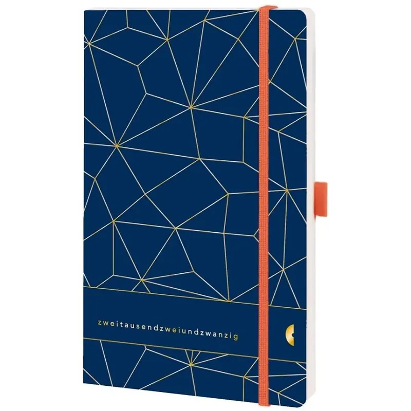 Chronoplan 50462 Buchkalender Kalendarium 2022, im A5 Format (135x210mm) mit Softcover, Wochenplaner (1 Woche auf 2 Seiten, mit Stiftschlaufe, Einmerkband, Gummiverschluss), Lattice, Deep Ocean Blue
