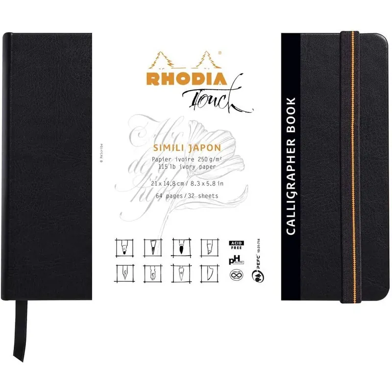 Clairefontaine 116122C – ein Block mit Kopf Rhodia Calligrapher Pad, 50 Blatt, japanisches Kunstpapier, einfarbig, 16 x 21 cm, 130 g (Hochformat) Heft, starr. 21x14,8 cm Schwarz