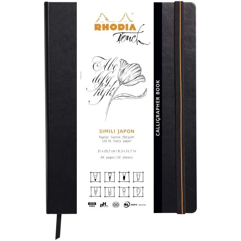 Clairefontaine 116122C Rhodia Calligrapher Pad Block mit 50 Blatt, japanisches Kunstpapier, einfarbig, 16 x 21 cm, 130 g, naturfarben Heft, starr. 21x29,7 cm Schwarz