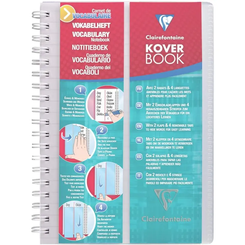 Clairefontaine 141820C Vokalbelheft Koverbook (liniert, 1 Mittelstrich, 11 x 17 cm, 50 Blatt, Deckel aus PP, transparent) 1 Stück