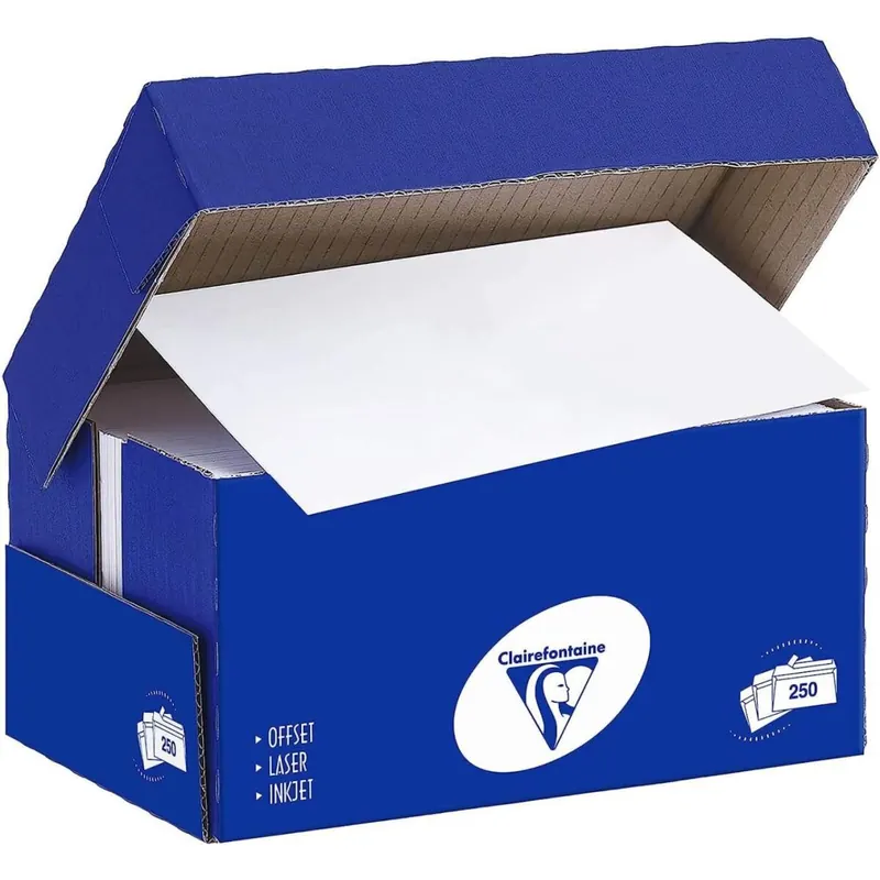 Clairefontaine 1600C - Karton mit 250 Briefumschlag Clairalfa, Format DL, ohne Fenster, 90g, extraweiß (168 CIE), 1 Karton