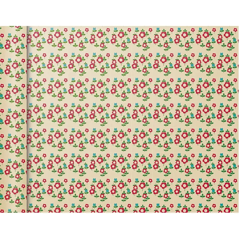 Clairefontaine 223866C - Rolle Geschenkpapier Excellia Tiny Rolls, 5m x 35 cm, 80g, 1 Rolle, Blumen Rot