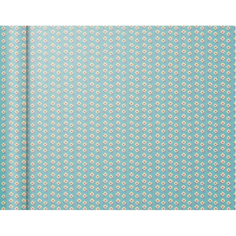 Clairefontaine 223871C - Rolle Geschenkpapier Excellia Tiny Rolls, 5m x 35 cm, 80g, 1 Rolle, Blumen mit blauem Hintergrund