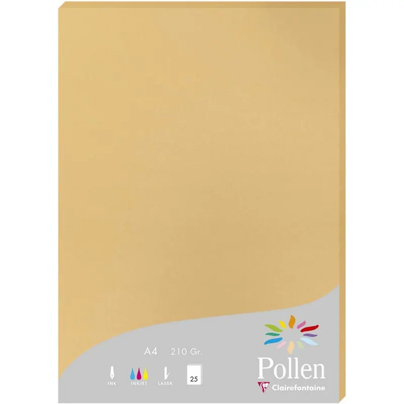 Clairefontaine 24279C Packung mit 25 Karten Pollen 210g, DIN A4, 21 x 29,7cm, Karamel