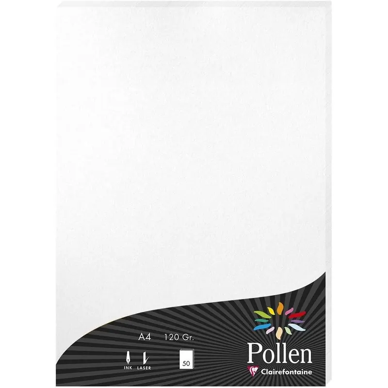 Clairefontaine 24302C Packung mit 50 Blatt Pollen, DIN A4, 210 x 297 mm, 120g, Perlmut Weiß