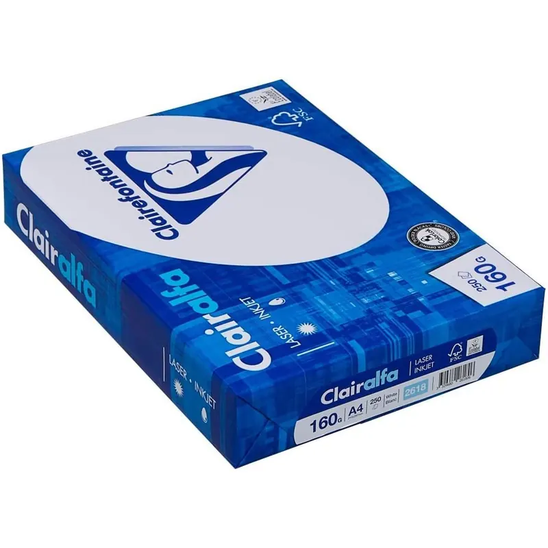 Clairefontaine 2618C Clairalfa blickdichtes Druckerpapier (1 Ries mit 250 Blatt, A4, 210x 297 mm, 160 g) Weiß