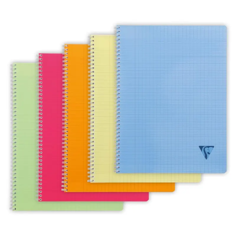 Clairefontaine 328316C - Notizheft Linicolor Fresh, mit Doppelspirale 24x32 cm, 50 Blatt 90g, französische Lineatur, Einband aus gerilltem Polypropylen, farbig sortiert, 1 Stück