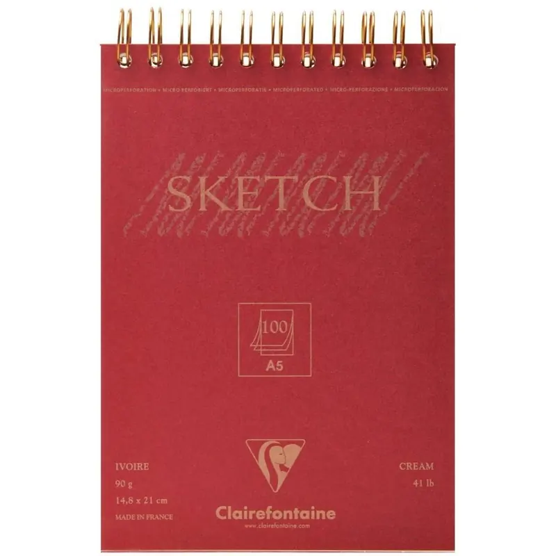 Clairefontaine 5er Pack 96646C Skizzenblock mit Doppelspirale Sketch-Papier, Din A5, 14.8 x 21 cm, 100 Blatt, 90 g, Elfenbein