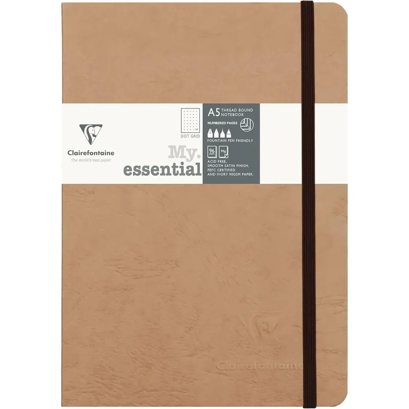 Clairefontaine 79343C Notizbuch AgeBag My Essentials, DIN A5, 14,8 x 21 cm, 96 Blatt, dot, nummeriert, 90g, 1 Stück, braun