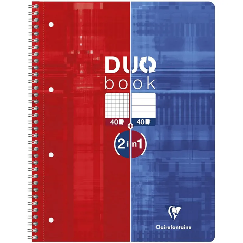 Clairefontaine 82526C5 Collegeblock (9 x 14 cm, Duo, 40 Blatt kariert und 40 Blatt liniert pro 1 Stück) 5 Stück rot/blau