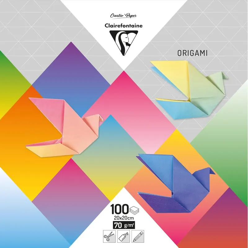 Clairefontaine 95011C Origami Uni, Packung mit 100 Blättern, 20 x 20 cm, 70 g, verschiedene Farbverläufe