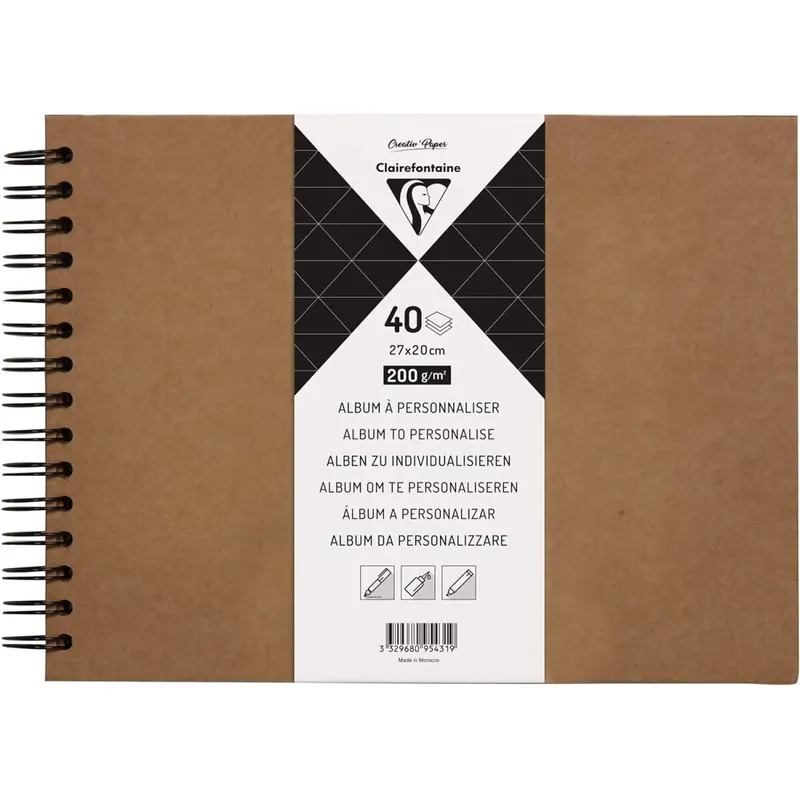 Clairefontaine 95431C Heft mit Kraftpapier zum Individualisieren (27 x 20 cm, 40 Blatt, 200 g, Spiralbindung, ideal als Gästebuch) 1 Stück kraft, Kraftbraun