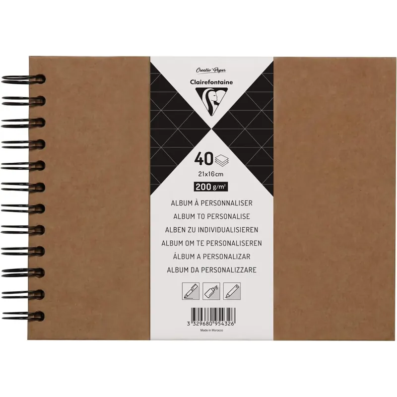 Clairefontaine 95432C Heft mit Kraftpapier zum Individualisieren (21 x 16 cm, 40 Blatt, 200 g, Spiralbindung, ideal als Gästebuch) 1 Stück kraft