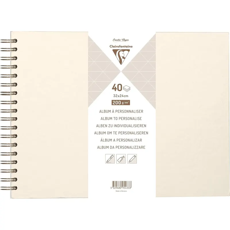 Clairefontaine 95434C - Album DIY zum Personalisieren, 40 Blatt weiß 200g im Format 27x20 cm, fester Umschlag, Elfenbeinperlmutt, 1 Stück