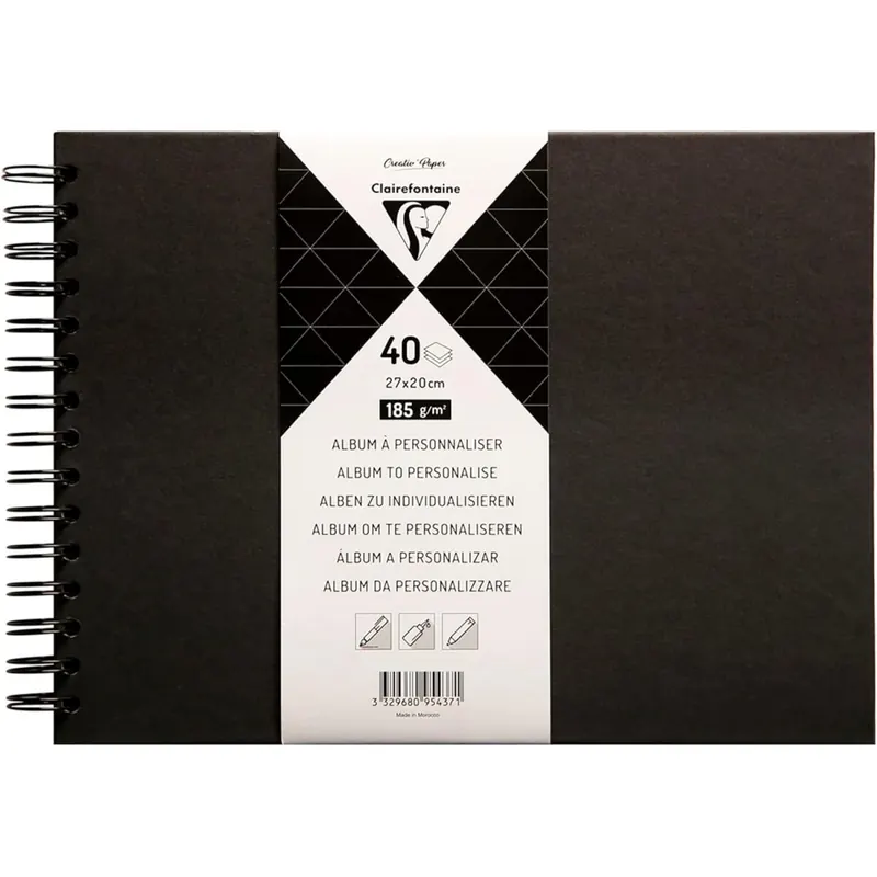 Clairefontaine 95437C - Album DIY zum Personalisieren, 40 Blatt schwarz 185g im Format 27x20 cm, fester Umschlag schwarz, Schwarz, 1 Stück