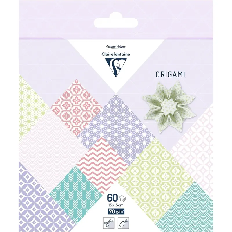 Clairefontaine 95634C Origami-Papier, 70 g/m², Frühlings-Kollektion, Format 15 x 15 cm, 30 verschiedene bunte Motive (2 Blätter pro Motiv), für Erwachsene und Kinder, 60 Blatt